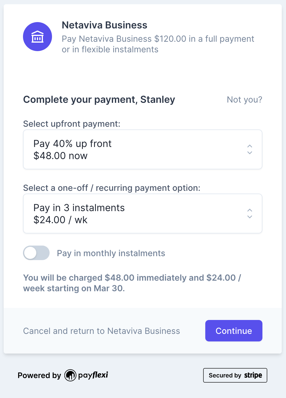 Flexible Payment Checkout